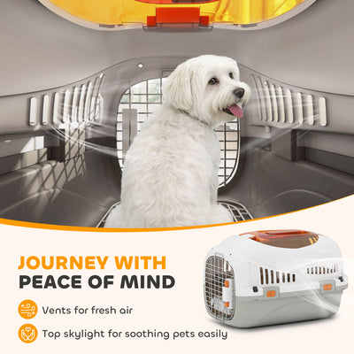 PawHut Plastic Pet Carrier Hard Shell Dog Cat Carrier Max 4 KG Steel Door Feed Bowl Secure Lock 49 x 32 x 31 cm 