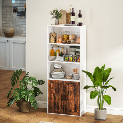 HOMCOM 5-Tier Bookcase with Adjustable Shelf - Rustic Brown 