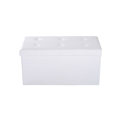 HOMCOM Folding Faux Leather Storage Cube Ottoman Bench Seat PU Rectangular Footrest Stool Box (Cream White) 