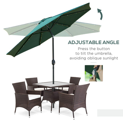 Outsunny 2.7m Patio Garden Umbrella Outdoor Parasol with Tilt Crank and 24 LEDs Lights (Green) 