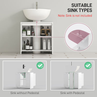HOMCOM Under Sink Bathroom Cabinet, Freestanding Under Sink Cabinet with 2 Doors and Shelf for Basin without or with Pedestal, White 