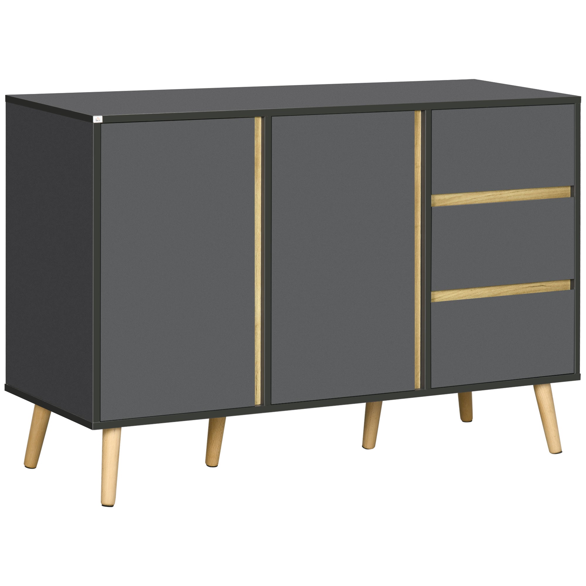 HOMCOM Sideboard, Modern Kitchen Cupboard with Double Doors and 3 Drawers, Adjustable Shelves for Living Dining Room, Dark Grey 