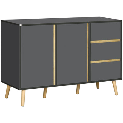 HOMCOM Sideboard, Modern Kitchen Cupboard with Double Doors and 3 Drawers, Adjustable Shelves for Living Dining Room, Dark Grey 