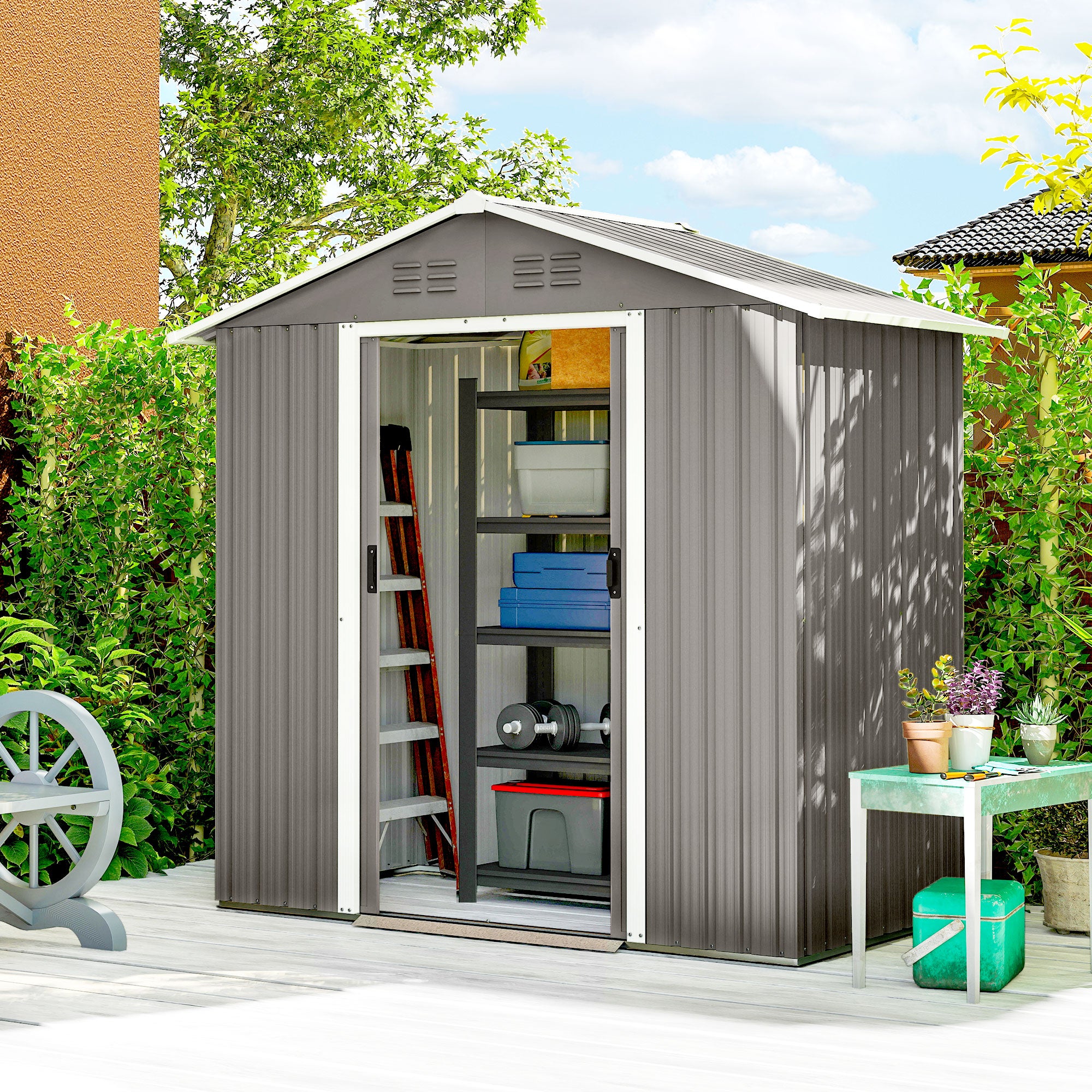 Outsunny 6.5 x 3.5ft Metal Garden Storage Shed - Light Grey 