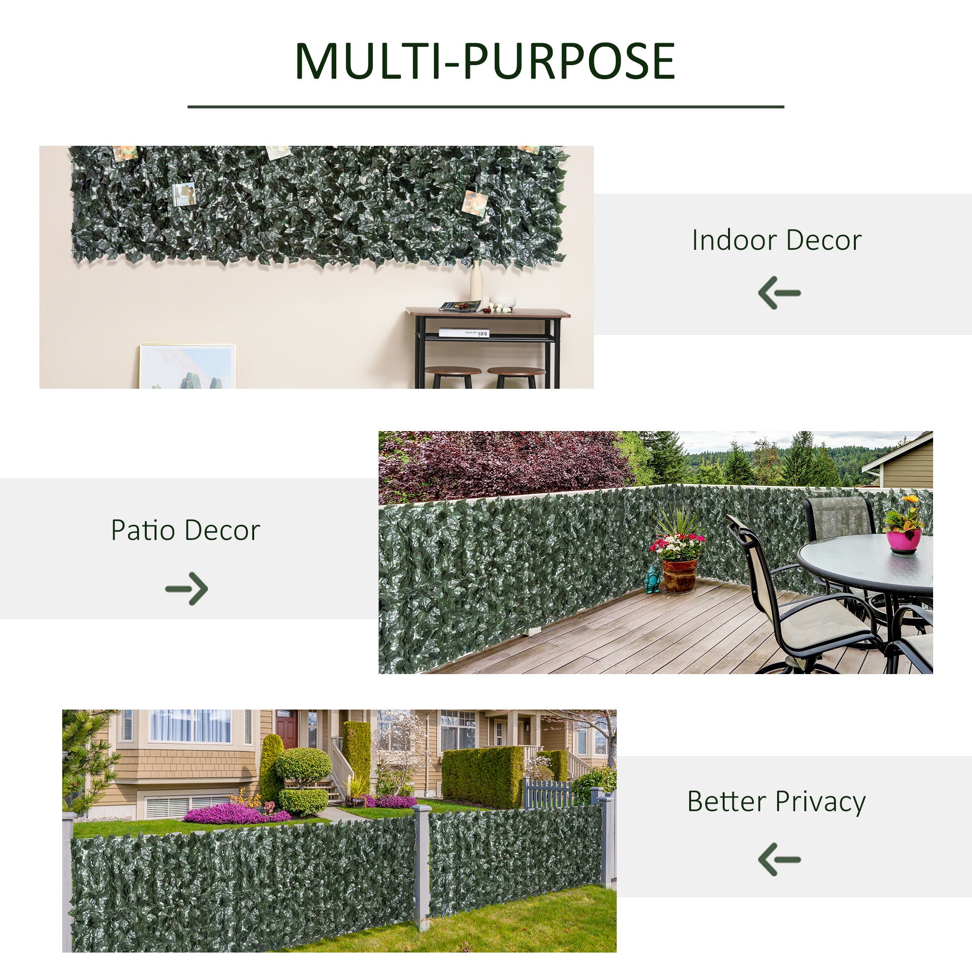 Outsunny 2-Piece Artificial Leaf Hedge Screen Privacy Fence Panel for Garden Outdoor Indoor Decor, Dark Green, 3M x 1.5M 