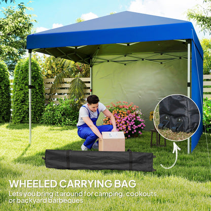 Outsunny 3 x 3 (M) Pop Up Gazebo, UPF 30+ with 2 Sidewalls, Leg Weight Bags and Wheeled Bag, Height Adjustable Party Tent Event Shelter for Garden, Patio, Blue 