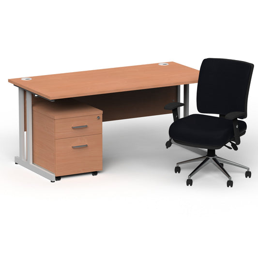 Impulse 1600mm Cantilever Straight Desk With Mobile Pedestal and Chiro Medium Back Black Operator Chair