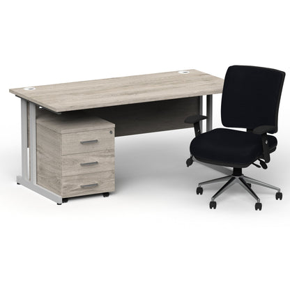 Impulse 1600mm Cantilever Straight Desk With Mobile Pedestal and Chiro Medium Back Black Operator Chair