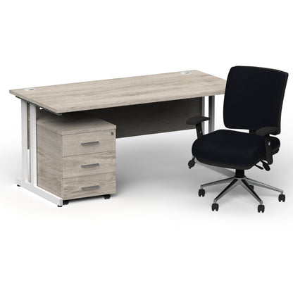 Impulse 1600mm Cantilever Straight Desk With Mobile Pedestal and Chiro Medium Back Black Operator Chair