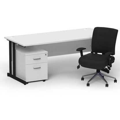 Impulse 1600mm Cantilever Straight Desk With Mobile Pedestal and Chiro Medium Back Black Operator Chair