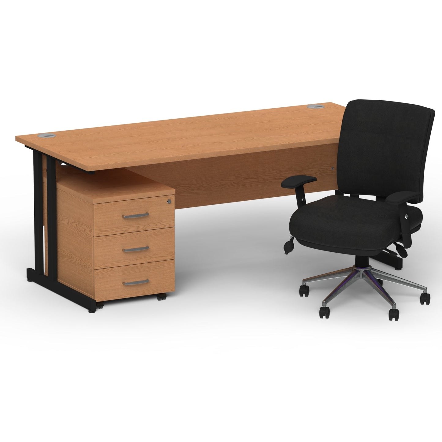 Impulse 1600mm Cantilever Straight Desk With Mobile Pedestal and Chiro Medium Back Black Operator Chair