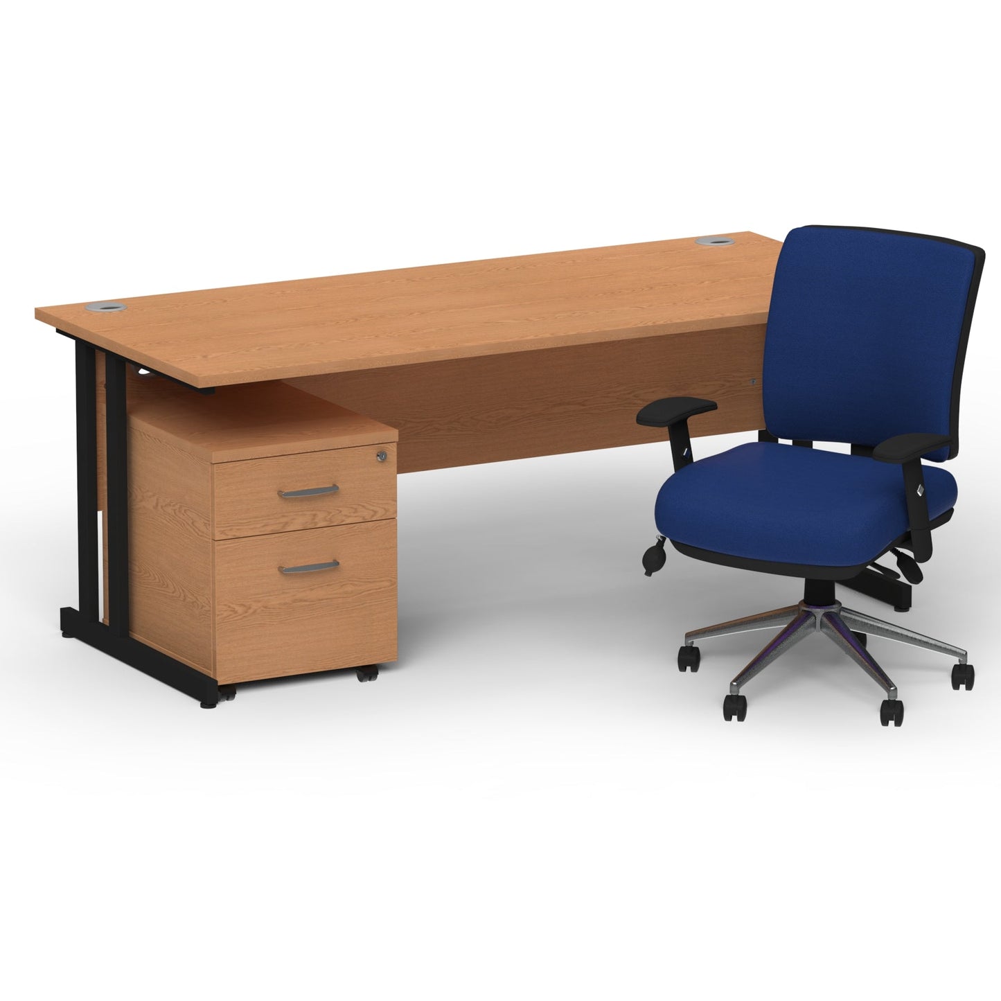 Impulse 1600mm Cantilever Straight Desk With Mobile Pedestal and Chiro Medium Back Blue Operator Chair