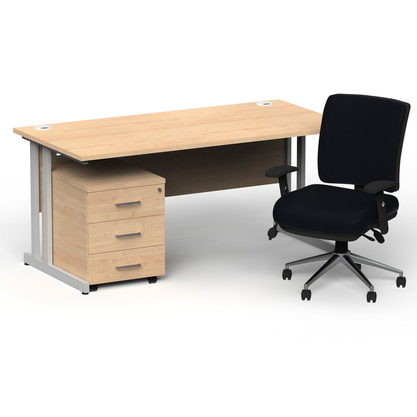 Impulse 1800mm Cantilever Straight Desk With Mobile Pedestal and Chiro Medium Back Black Operator Chair