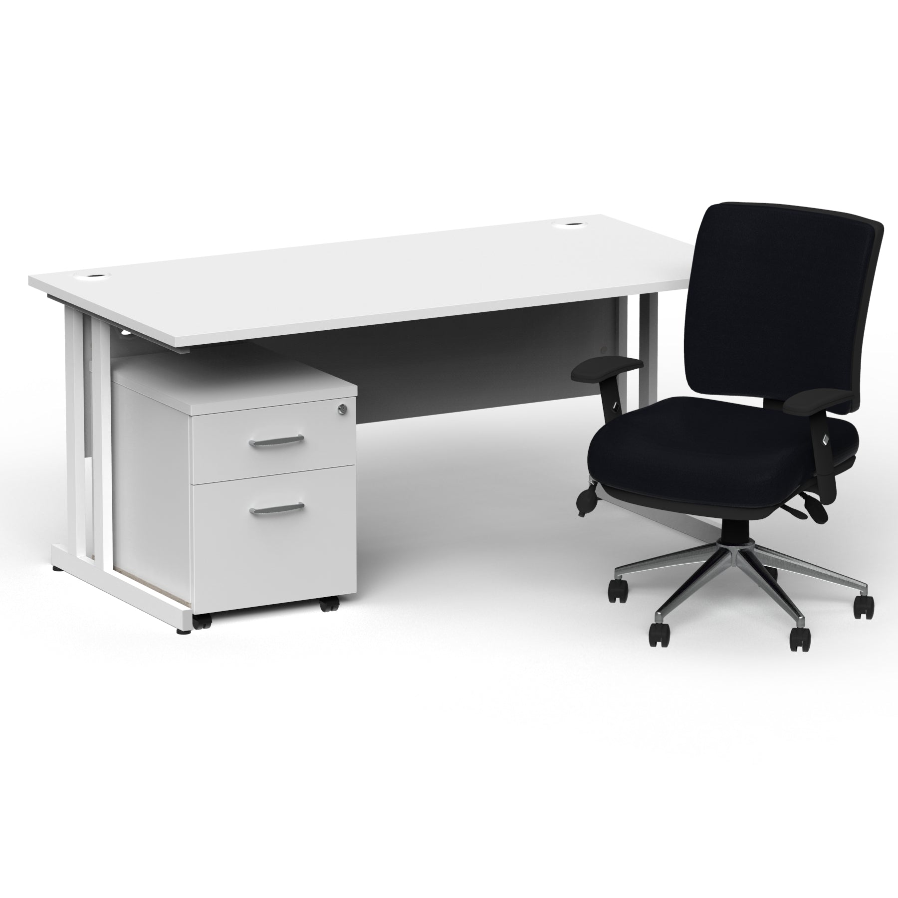 Impulse 1800mm Cantilever Straight Desk With Mobile Pedestal and Chiro Medium Back Black Operator Chair