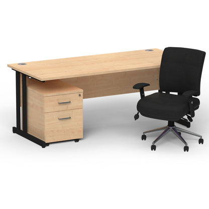 Impulse 1800mm Cantilever Straight Desk With Mobile Pedestal and Chiro Medium Back Black Operator Chair