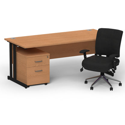 Impulse 1800mm Cantilever Straight Desk With Mobile Pedestal and Chiro Medium Back Black Operator Chair