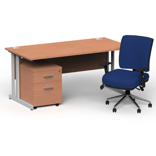 Impulse 1800mm Cantilever Straight Desk With Mobile Pedestal and Chiro Medium Back Blue Operator Chair