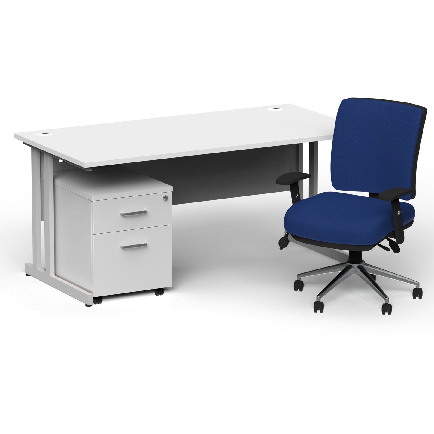 Impulse 1800mm Cantilever Straight Desk With Mobile Pedestal and Chiro Medium Back Blue Operator Chair