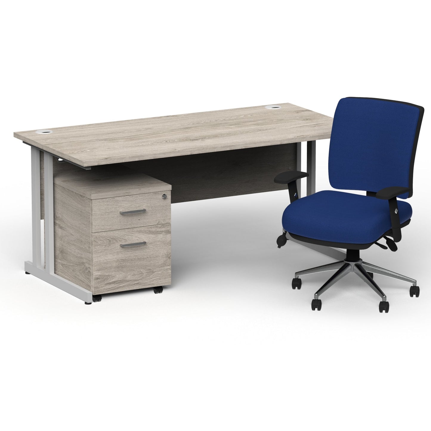 Impulse 1800mm Cantilever Straight Desk With Mobile Pedestal and Chiro Medium Back Blue Operator Chair