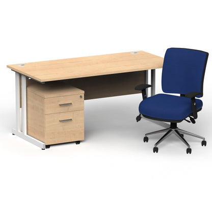 Impulse 1800mm Cantilever Straight Desk With Mobile Pedestal and Chiro Medium Back Blue Operator Chair