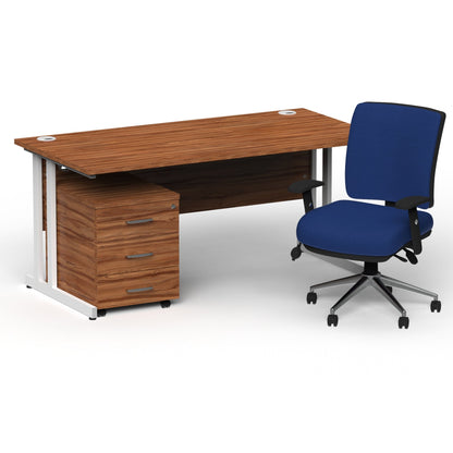 Impulse 1800mm Cantilever Straight Desk With Mobile Pedestal and Chiro Medium Back Blue Operator Chair