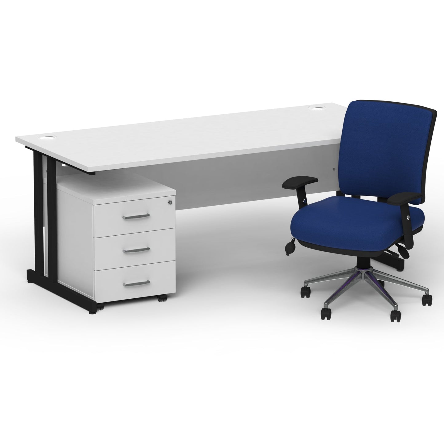 Impulse 1800mm Cantilever Straight Desk With Mobile Pedestal and Chiro Medium Back Blue Operator Chair