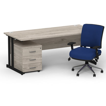 Impulse 1800mm Cantilever Straight Desk With Mobile Pedestal and Chiro Medium Back Blue Operator Chair