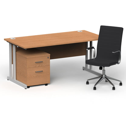 Impulse 1600mm Cantilever Straight Desk With Mobile Pedestal and Ezra Black Executive Chair