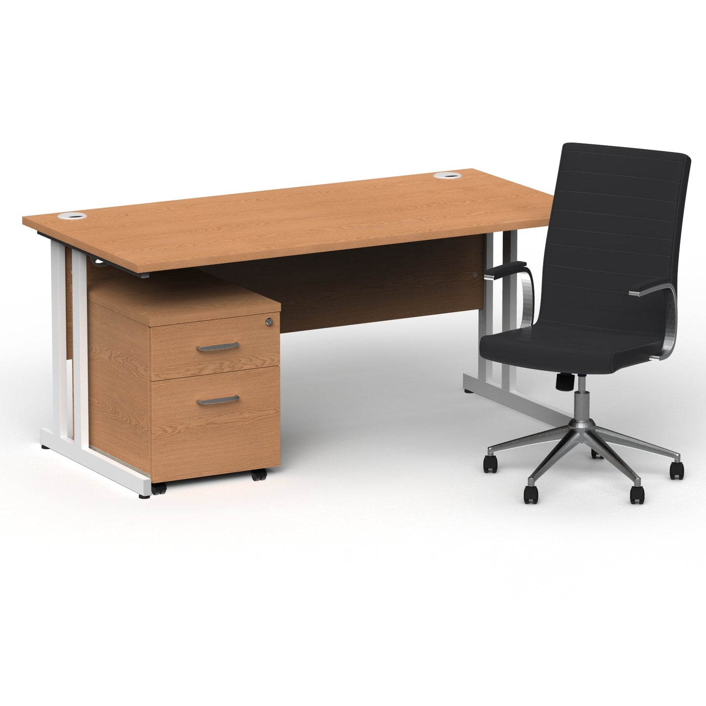 Impulse 1600mm Cantilever Straight Desk With Mobile Pedestal and Ezra Black Executive Chair