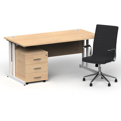 Impulse 1600mm Cantilever Straight Desk With Mobile Pedestal and Ezra Black Executive Chair