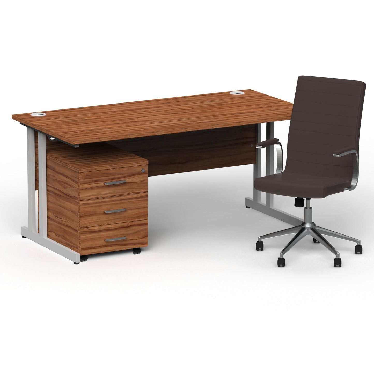 Impulse 1600mm Cantilever Straight Desk With Mobile Pedestal and Ezra Brown Executive Chair