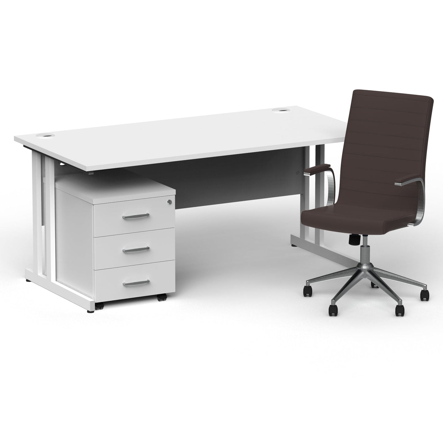 Impulse 1600mm Cantilever Straight Desk With Mobile Pedestal and Ezra Brown Executive Chair