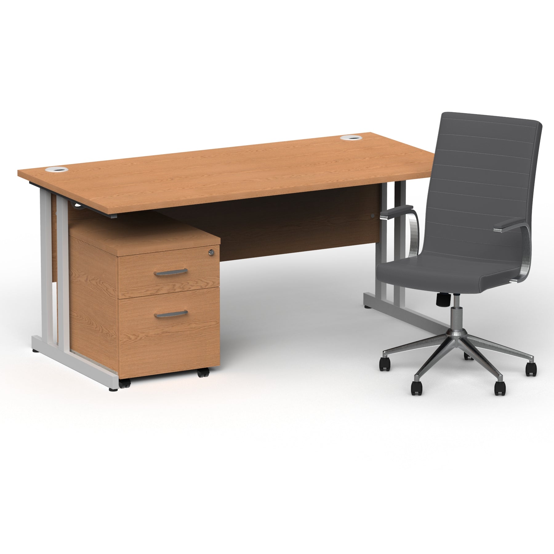 Impulse 1600mm Cantilever Straight Desk With Mobile Pedestal and Ezra Grey Executive Chair