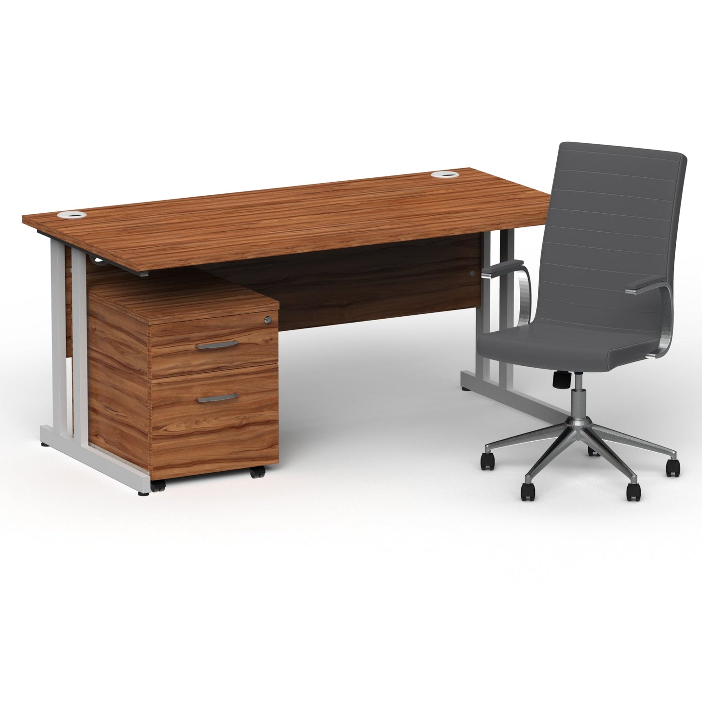 Impulse 1600mm Cantilever Straight Desk With Mobile Pedestal and Ezra Grey Executive Chair