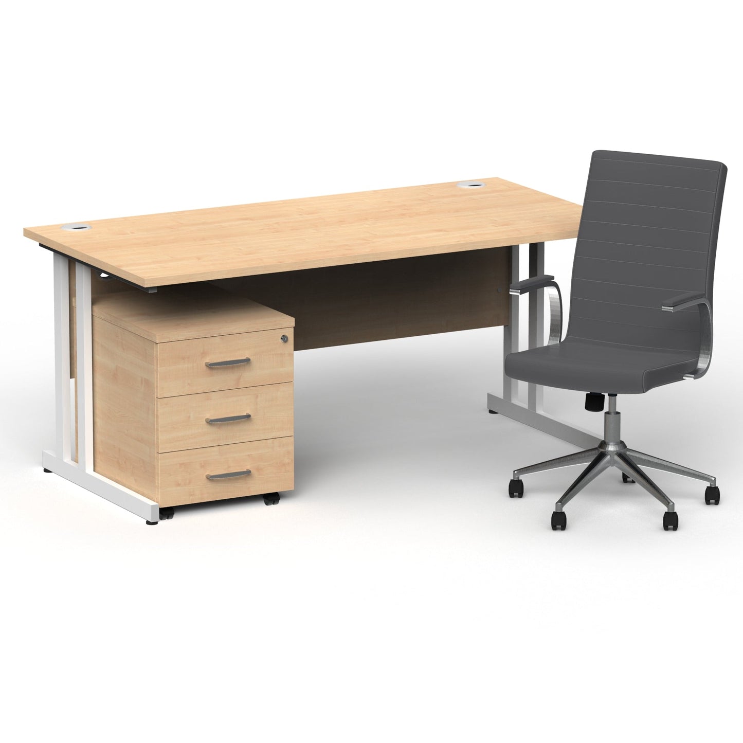 Impulse 1600mm Cantilever Straight Desk With Mobile Pedestal and Ezra Grey Executive Chair