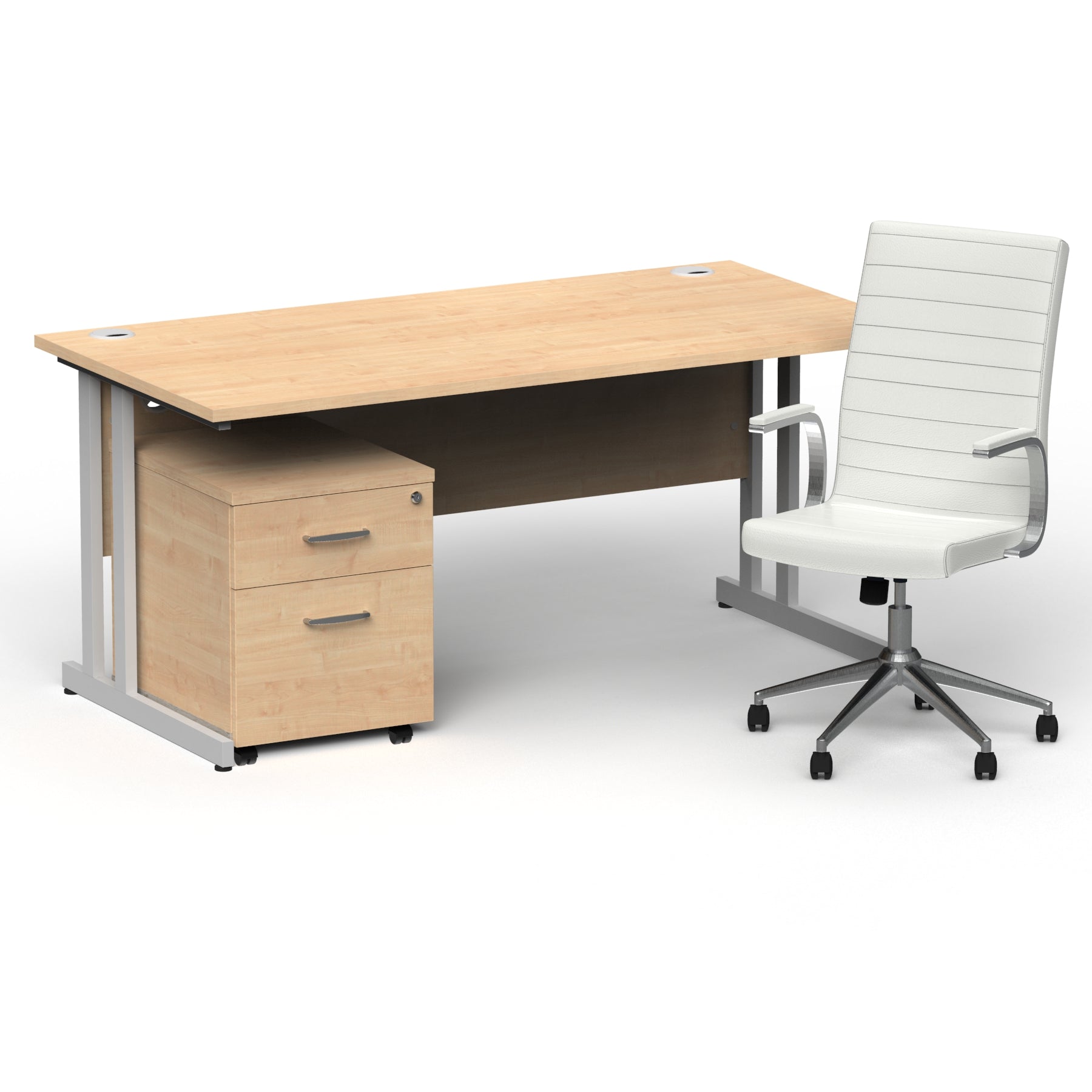 Impulse 1600mm Cantilever Straight Desk With Mobile Pedestal and Ezra White Executive Chair