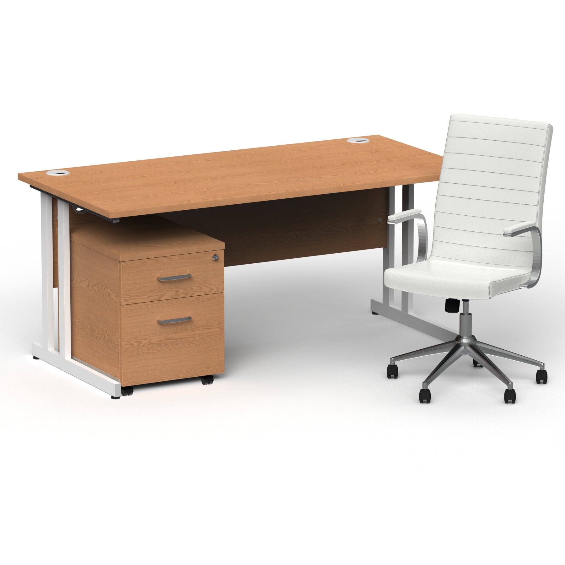 Impulse 1600mm Cantilever Straight Desk With Mobile Pedestal and Ezra White Executive Chair