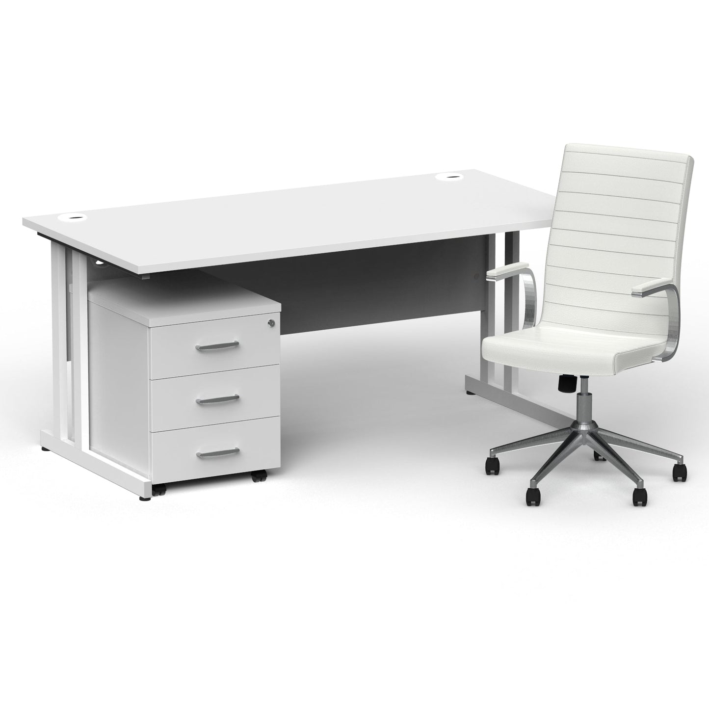 Impulse 1600mm Cantilever Straight Desk With Mobile Pedestal and Ezra White Executive Chair