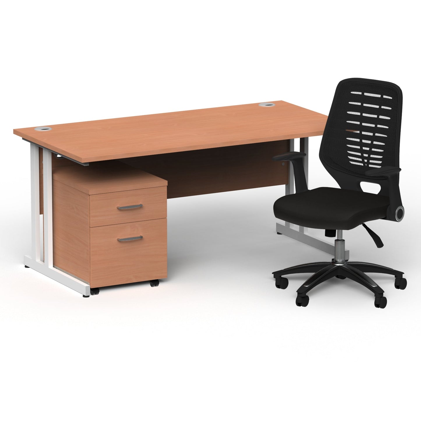 Impulse 1600mm Cantilever Straight Desk With Mobile Pedestal and Relay Black Back Operator Chair