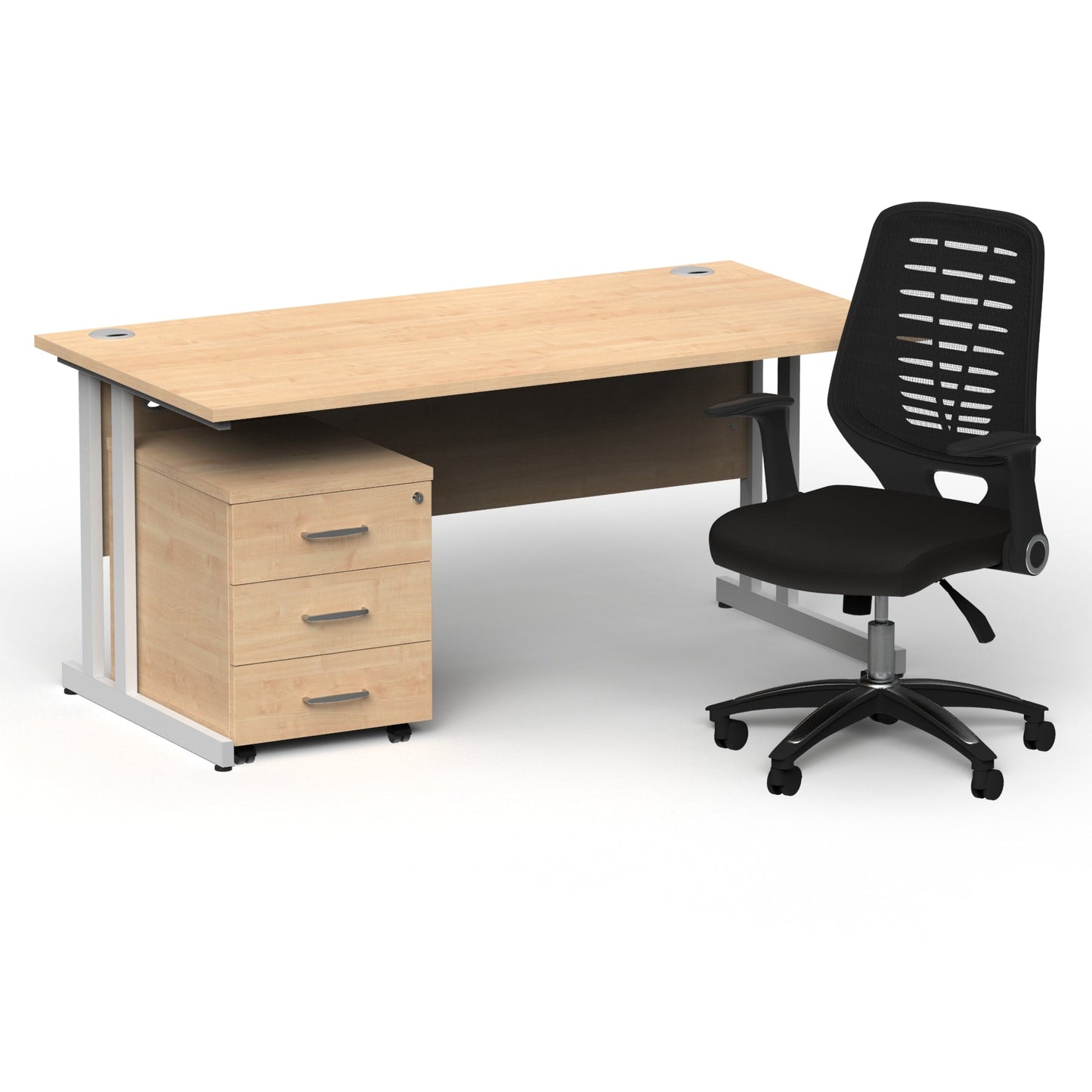 Impulse 1600mm Cantilever Straight Desk With Mobile Pedestal and Relay Black Back Operator Chair