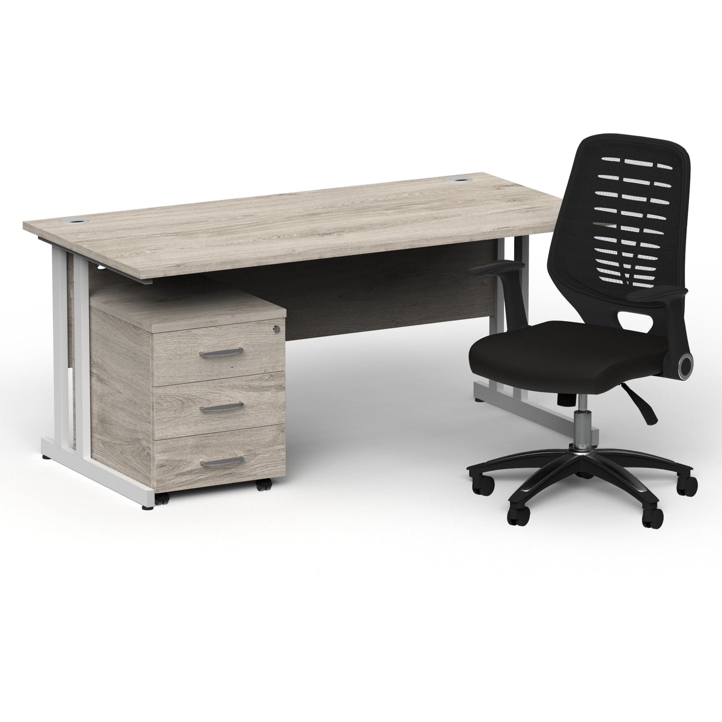 Impulse 1600mm Cantilever Straight Desk With Mobile Pedestal and Relay Black Back Operator Chair