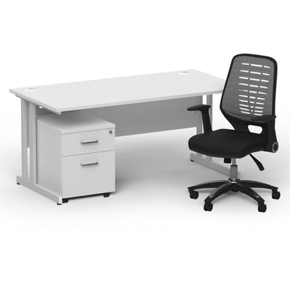 Impulse 1600mm Cantilever Straight Desk With Mobile Pedestal and Relay Silver Back Operator Chair