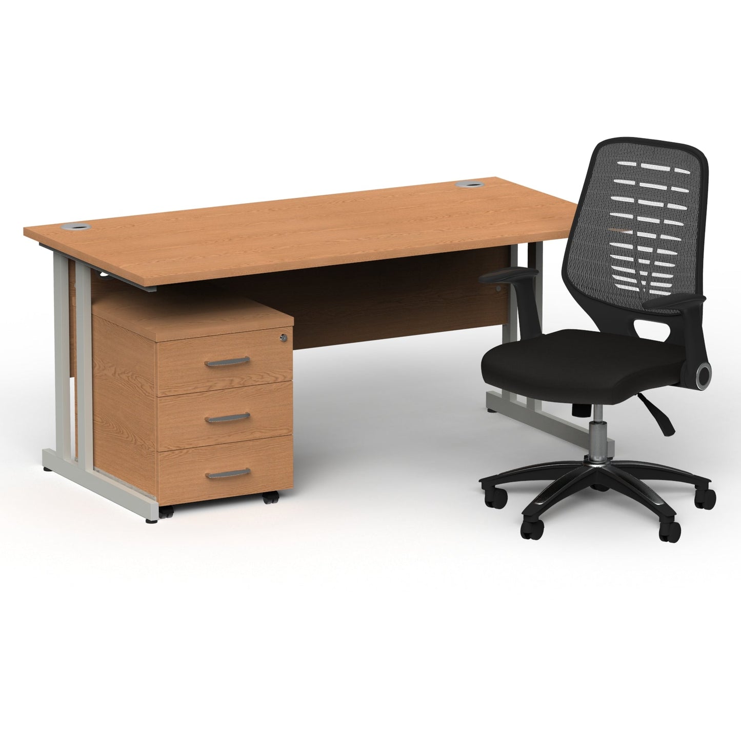 Impulse 1600mm Cantilever Straight Desk With Mobile Pedestal and Relay Silver Back Operator Chair