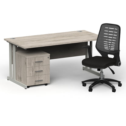 Impulse 1600mm Cantilever Straight Desk With Mobile Pedestal and Relay Silver Back Operator Chair