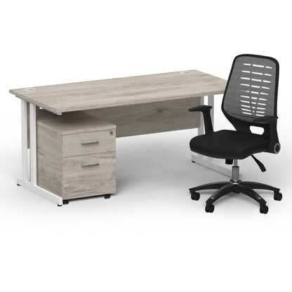 Impulse 1600mm Cantilever Straight Desk With Mobile Pedestal and Relay Silver Back Operator Chair