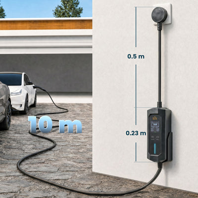 HOMCOM EV Charger Type 2 to 3 Pin Plug, 10 m, 2.8 kW, 6-13 A, Electric Car Charger Type 2 Charging Cable w/ 1-12 h Time Delay