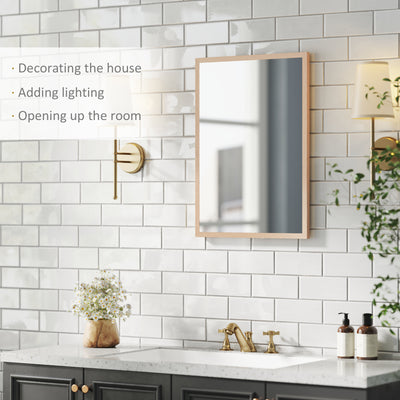 HOMCOM Wall Bathroom Mirror, 70 x 50 cm Wall-Mounted Mirror for Living Room, Bedroom, Hallway, Natural Wood 