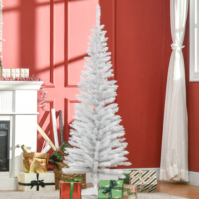 HOMCOM 5ft Unlit Artificial Christmas Tree, Pencil Slim Xmas Tree with Solid Stand and Realistic Branches, White 