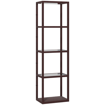 HOMCOM LED Floor Lamp with Glass Shelves, 4 Layers Dimmable Tall Standing Lamp, Modern Column Shelf Floor Light for Living Room, Bedroom, Office, Dark Brown 