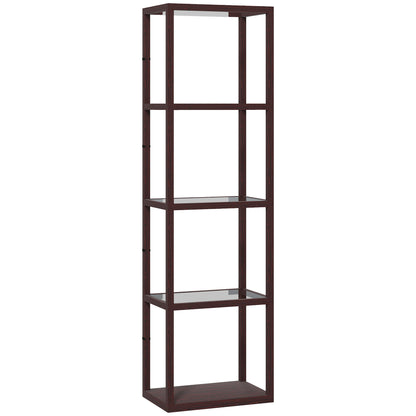 HOMCOM LED Floor Lamp with Glass Shelves, 4 Layers Dimmable Tall Standing Lamp, Modern Column Shelf Floor Light for Living Room, Bedroom, Office, Dark Brown